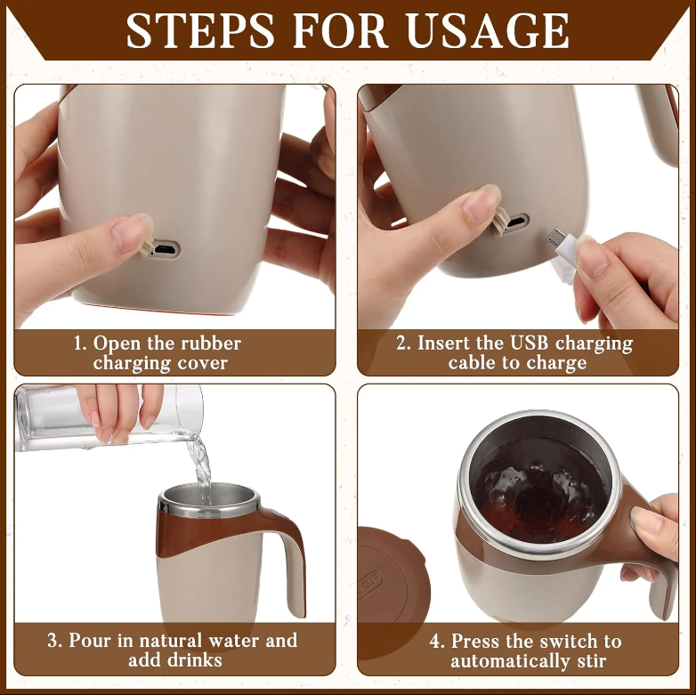 Self Stirring Coffee Cup Step for usage